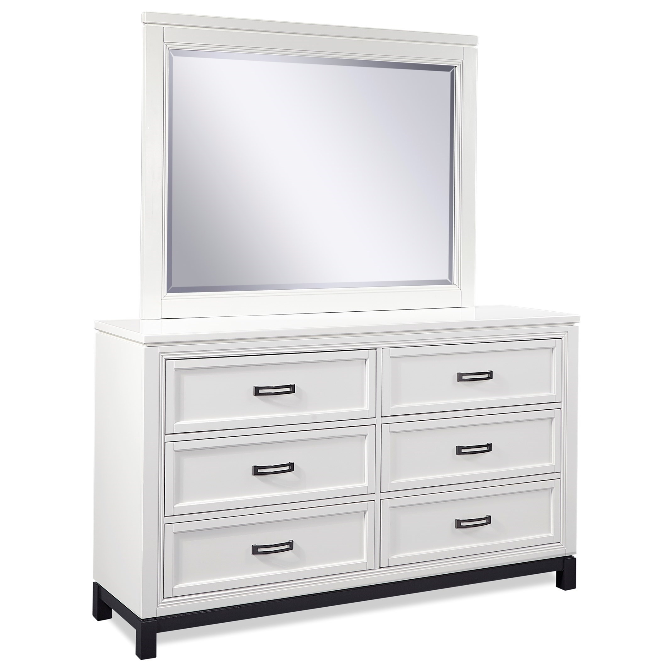 Aspenhome Hyde Park I32453+463WHT 6 Dovetail Drawer Dresser and Mirror Wayside Furniture